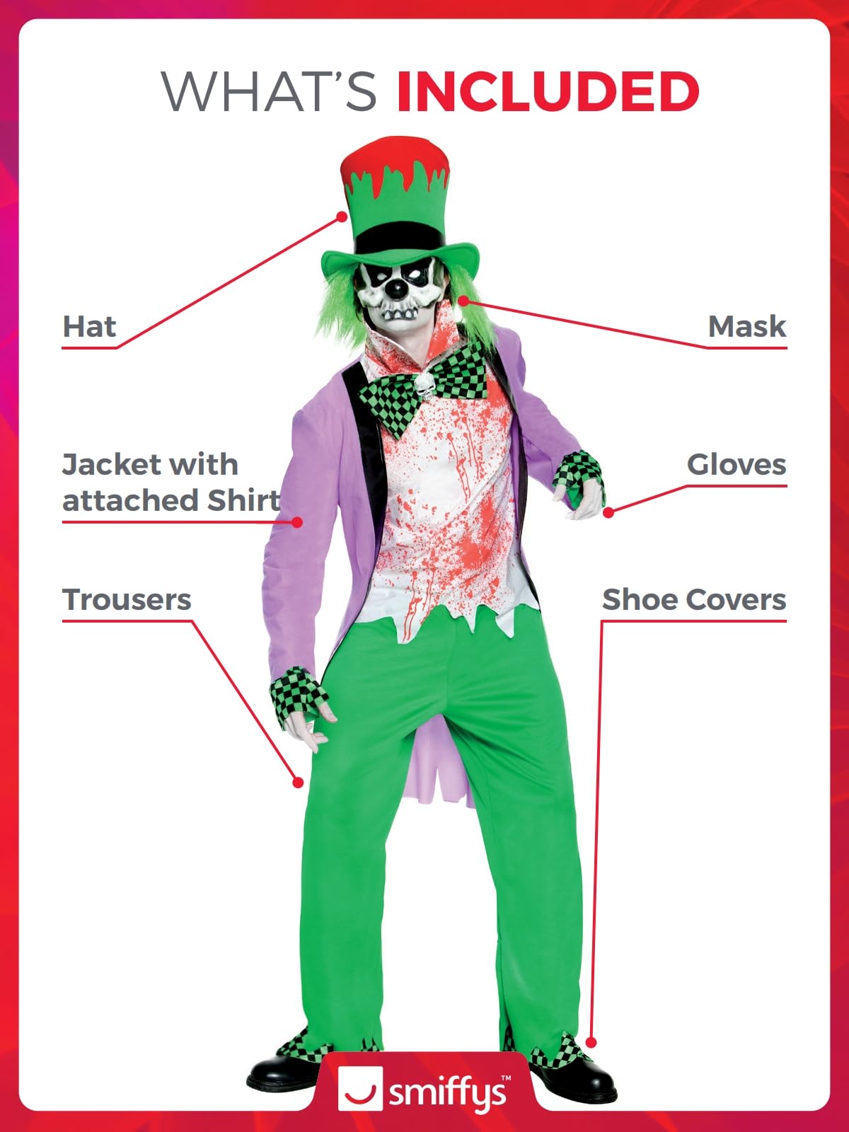 Smiffy's Men's Bad Hatter Costume Top Trousers Hat Shirt Mask Shoe Covers - Image 4