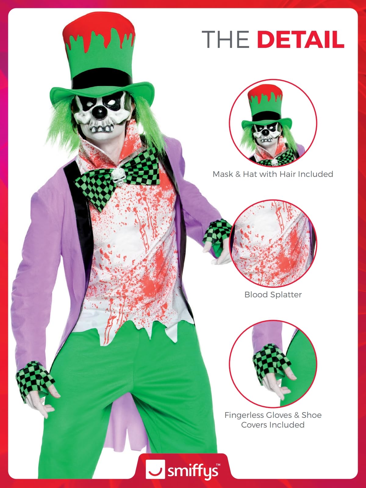 Smiffy's Men's Bad Hatter Costume Top Trousers Hat Shirt Mask Shoe Covers - Image 5