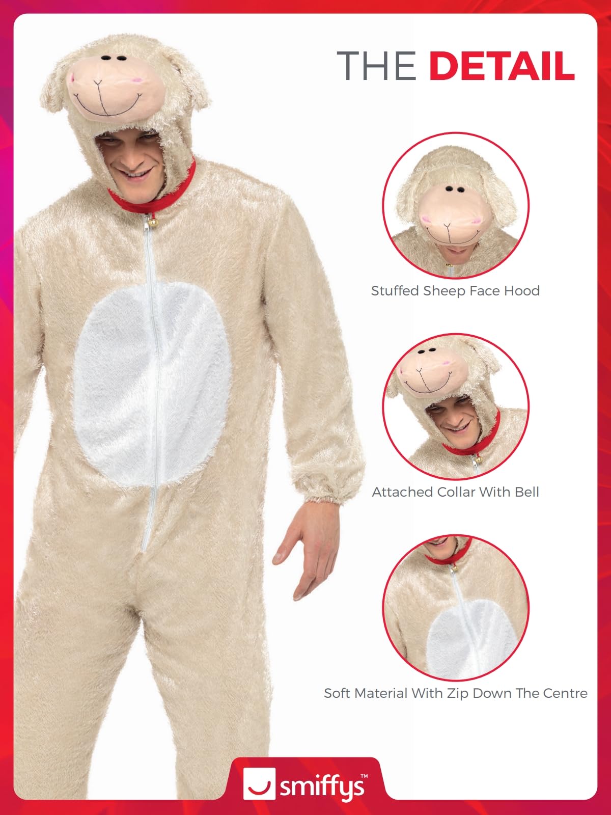 Smiffy's Men's Lamb Costume Includes Jumpsuit with Hood - Image 5