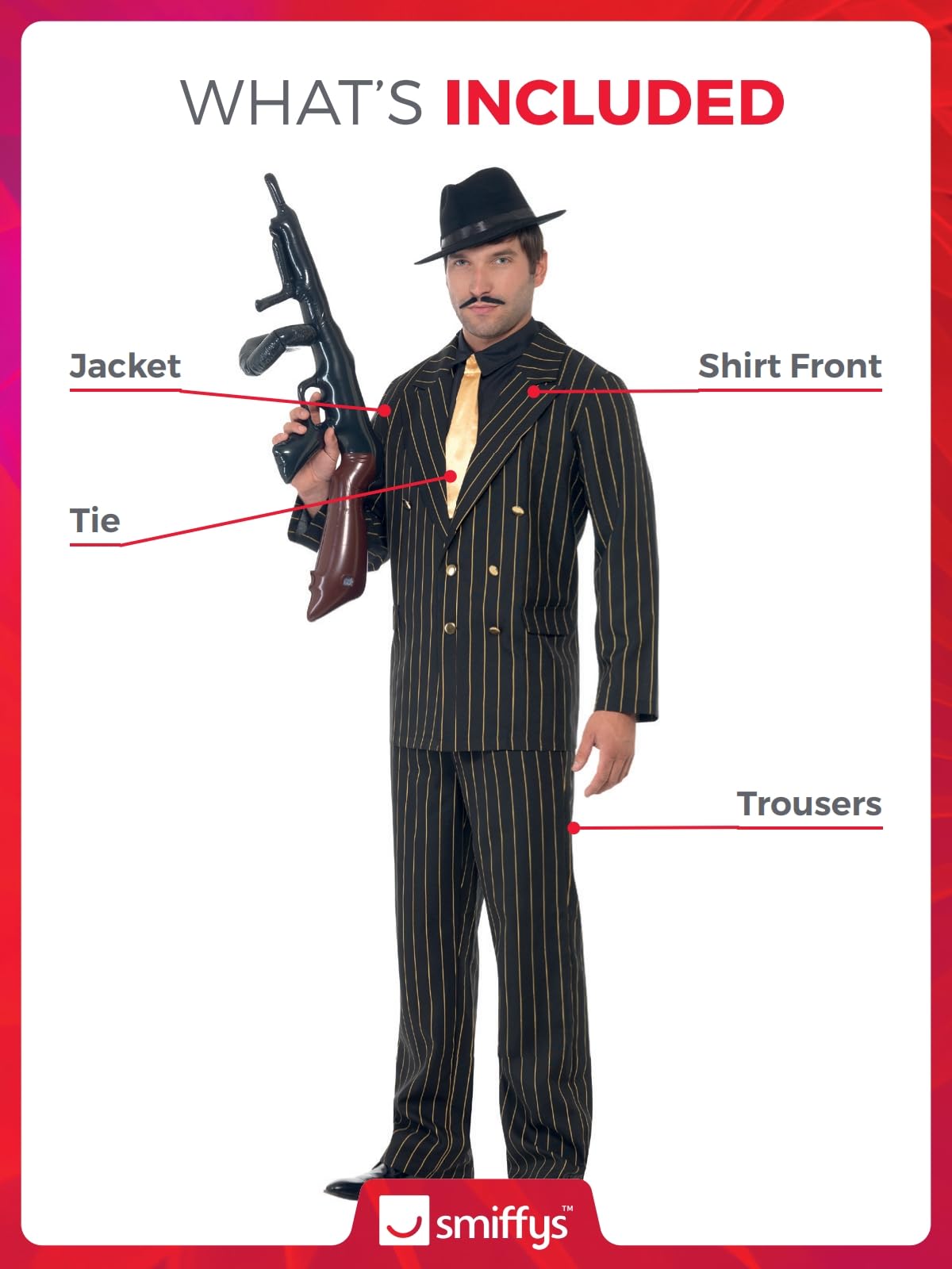 Smiffys Men's Smiffys Gold Pinstripe Gangster Costume - Image 4