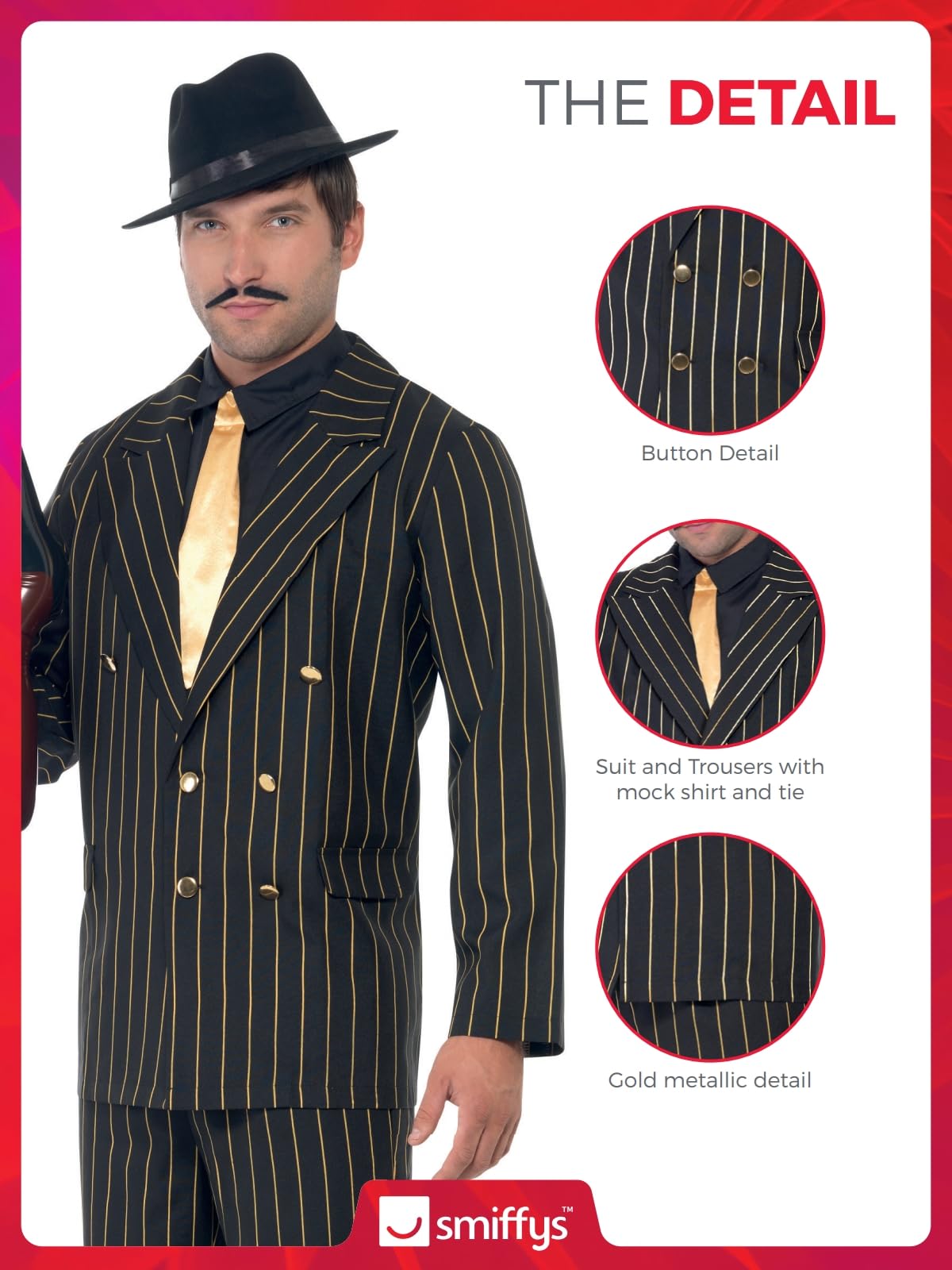 Smiffys Men's Smiffys Gold Pinstripe Gangster Costume - Image 5